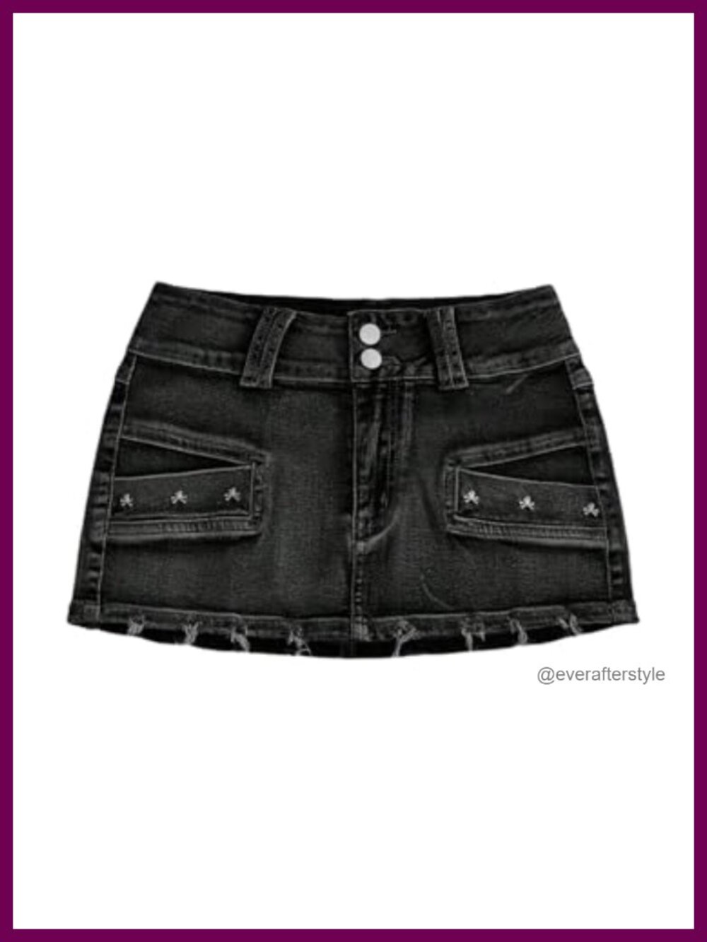 Women's Goth Skull Studded Ripped Denim Mini Jean Skirt with Pockets